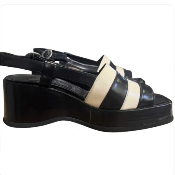Atelier Voisin Paris Platform Sandals Black Shoes Leather Stripes Ankle Buckle 9 - Picture 9 of 15